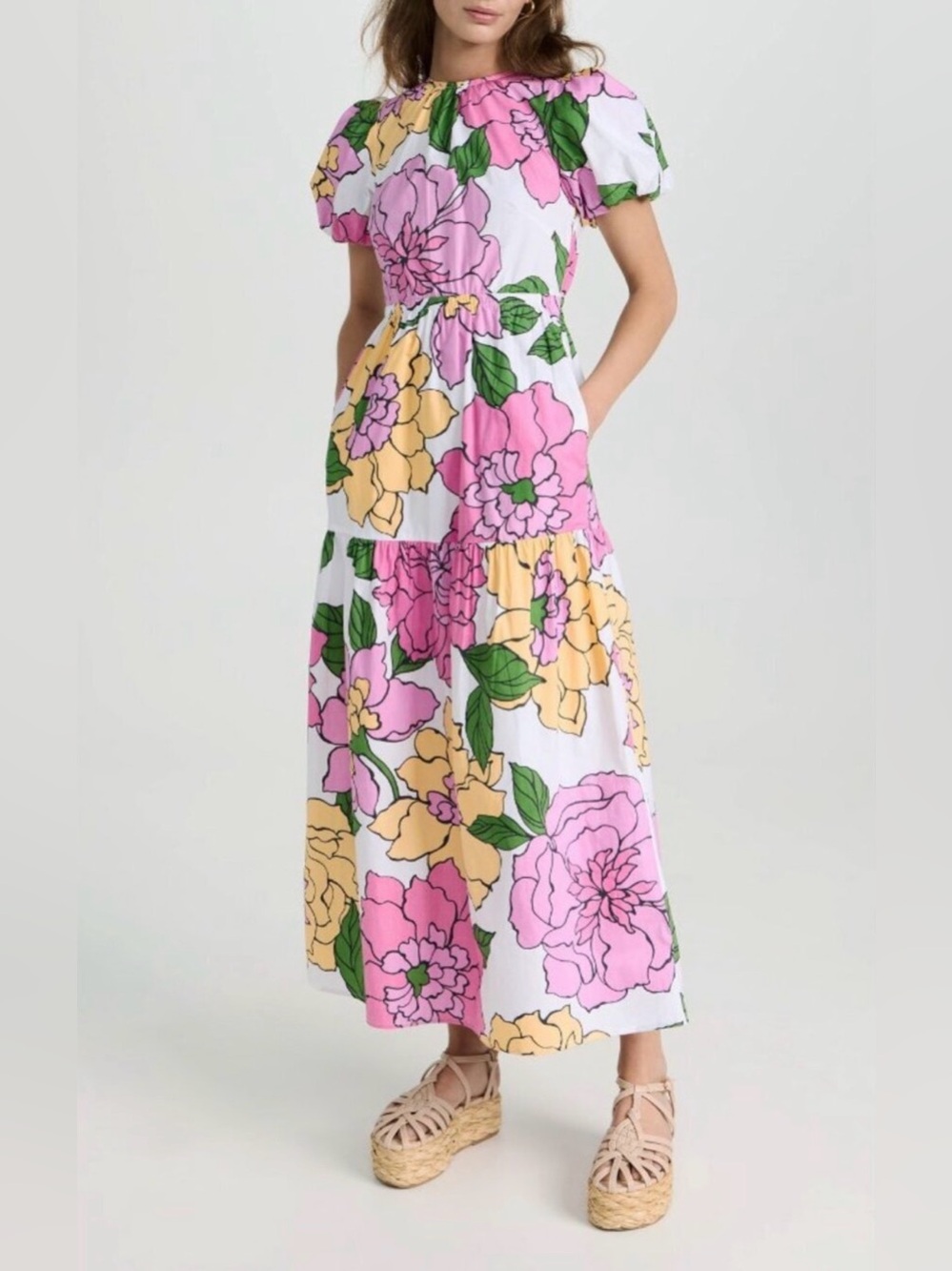 Banjanan Pink & Yellow Floral Puff-Sleeve Maxi Dress - 80% OFF MSRP!!!
